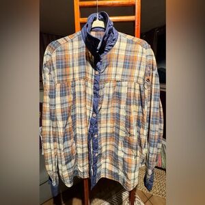 Plaid Button-Up Shirt with Blue Accents
